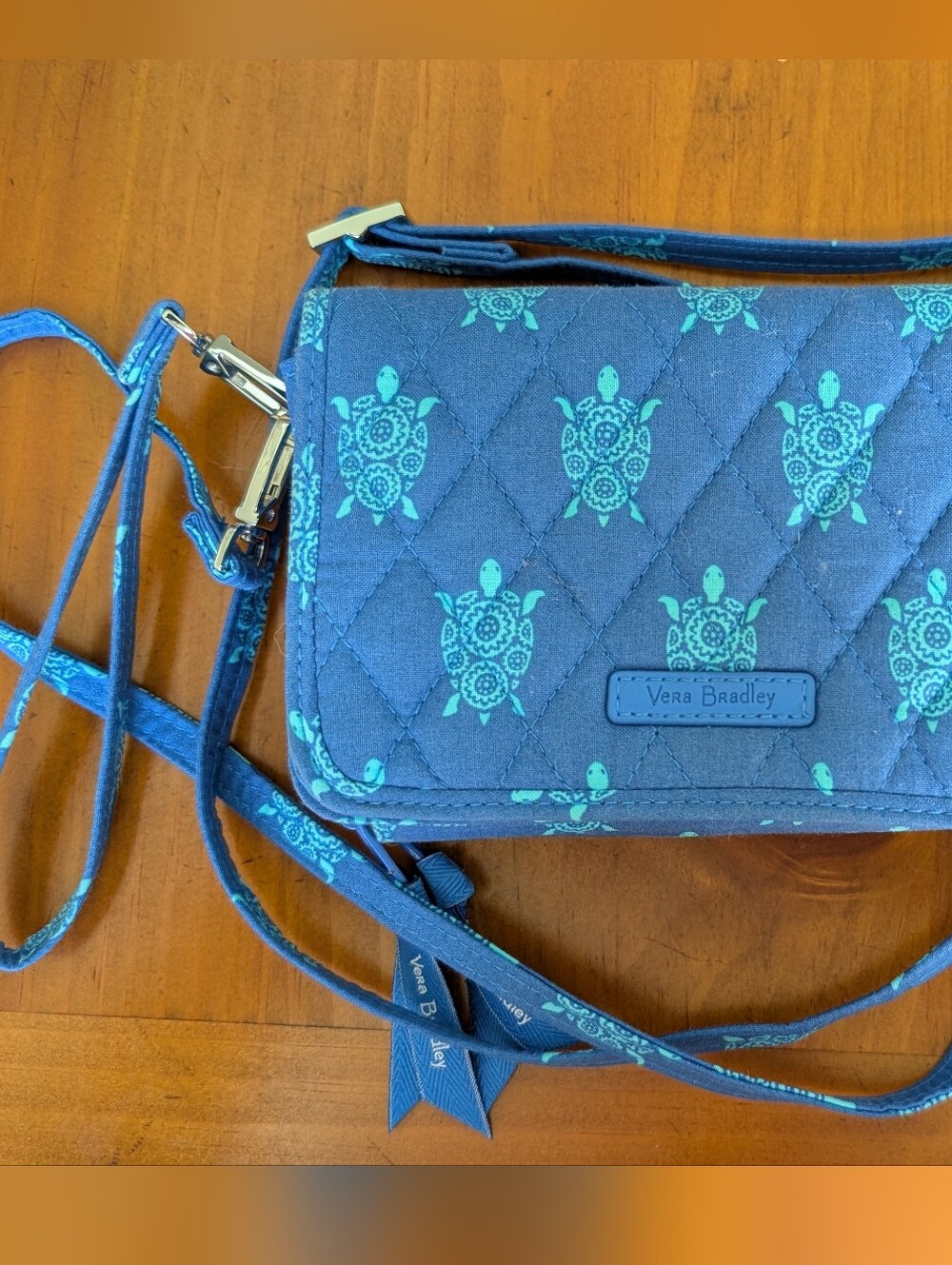 Vera Bradley Blue Quilted Crossbody with Teal Turtle Motif